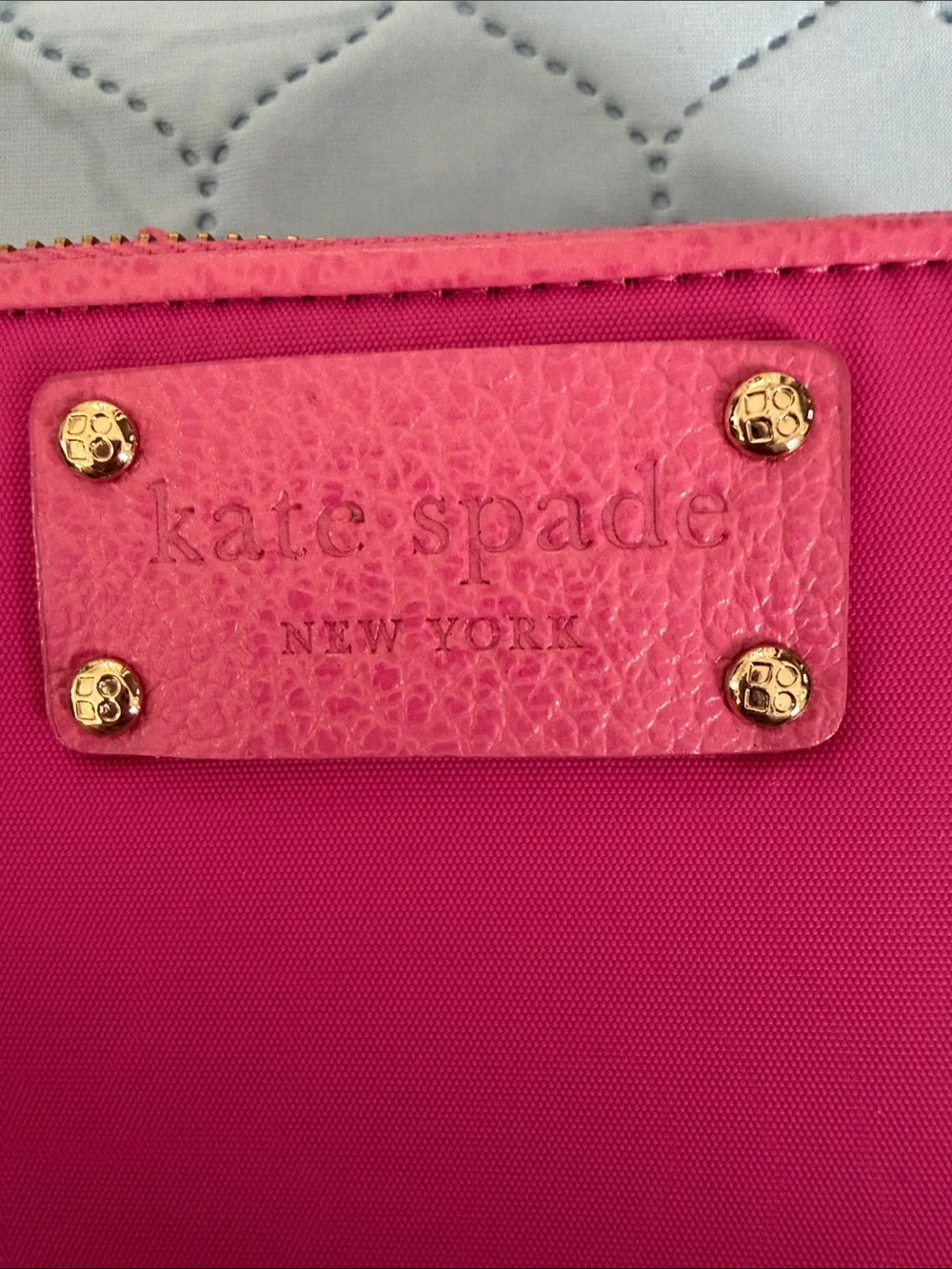 kate spade Hot Pink Zip-Around Compact Wallet with Gold Hardware